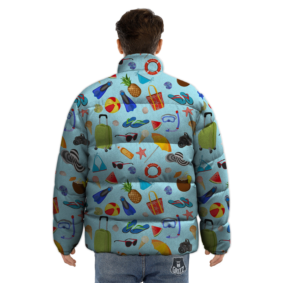 Summer Vacation Travel Print Pattern Puffer Jacket-grizzshop