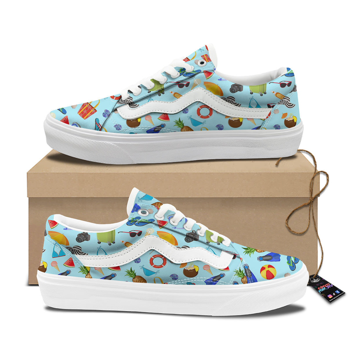 Summer Vacation Travel Print Pattern Skate Shoes-grizzshop