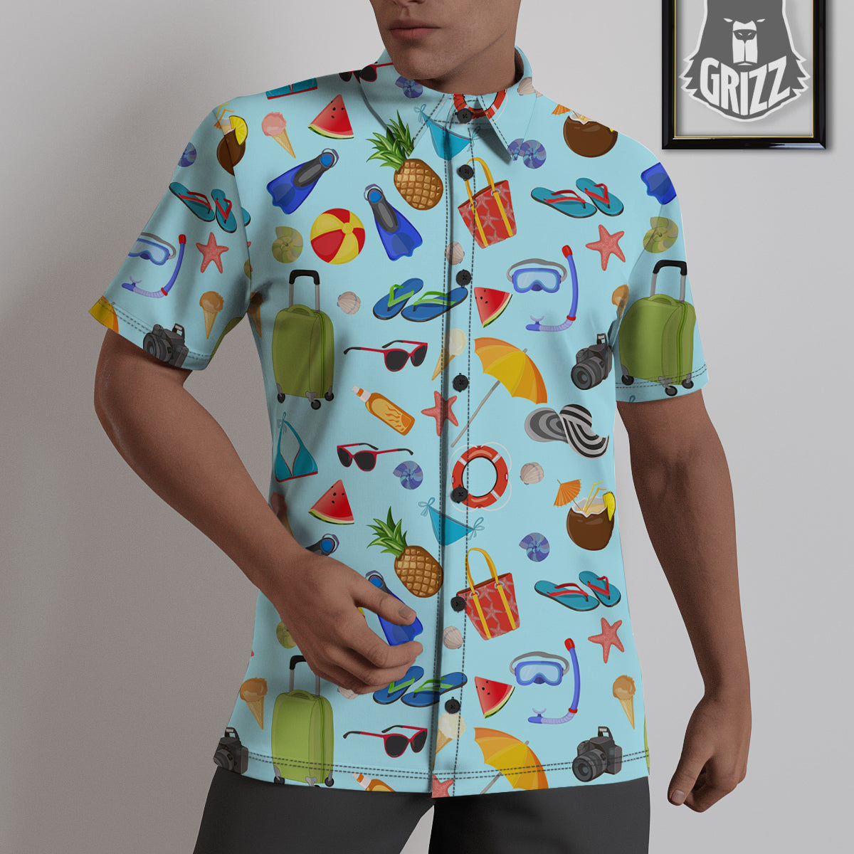 Summer Vacation Travel Print Pattern Untucked Shirts-grizzshop