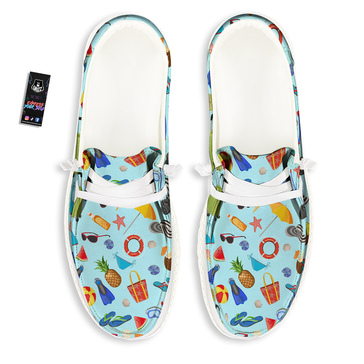 Summer Vacation Travel Print Pattern White Loafers-grizzshop