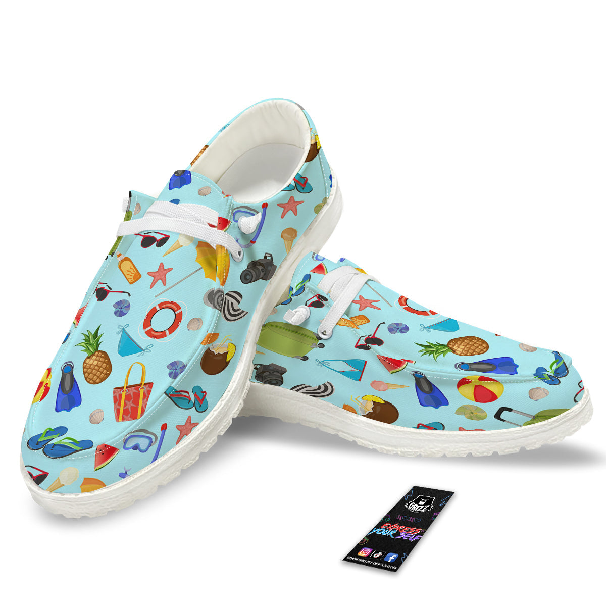 Summer Vacation Travel Print Pattern White Loafers-grizzshop