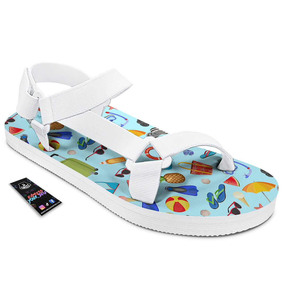 Summer Vacation Travel Print Pattern White Open Toe Sandals-grizzshop