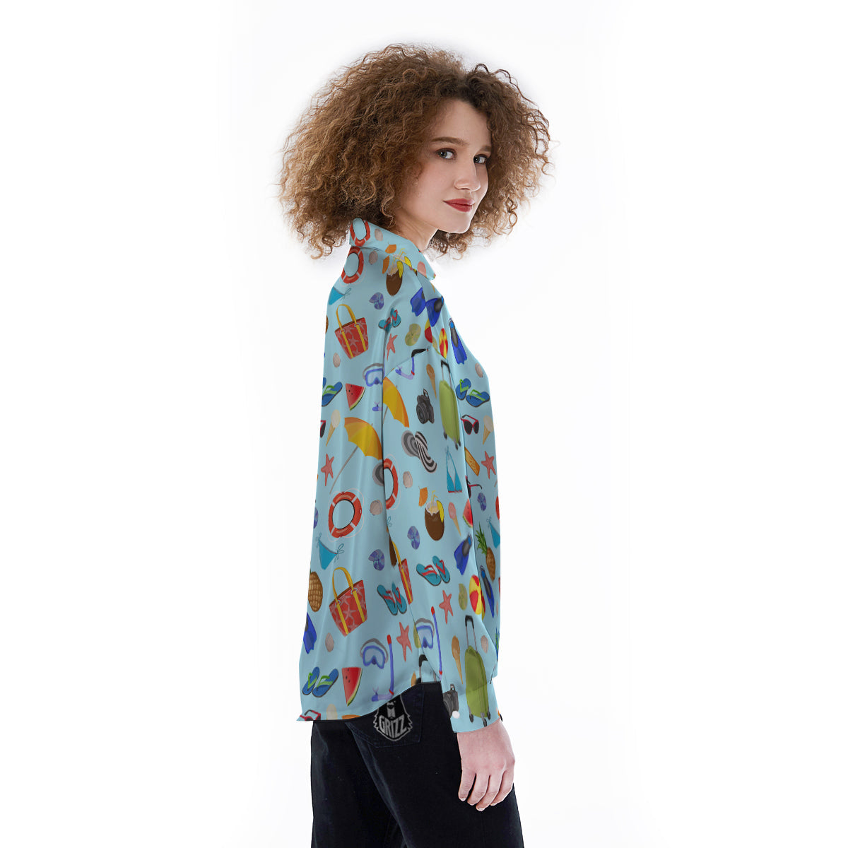 Summer Vacation Travel Print Pattern Women's Long Sleeve Shirts-grizzshop