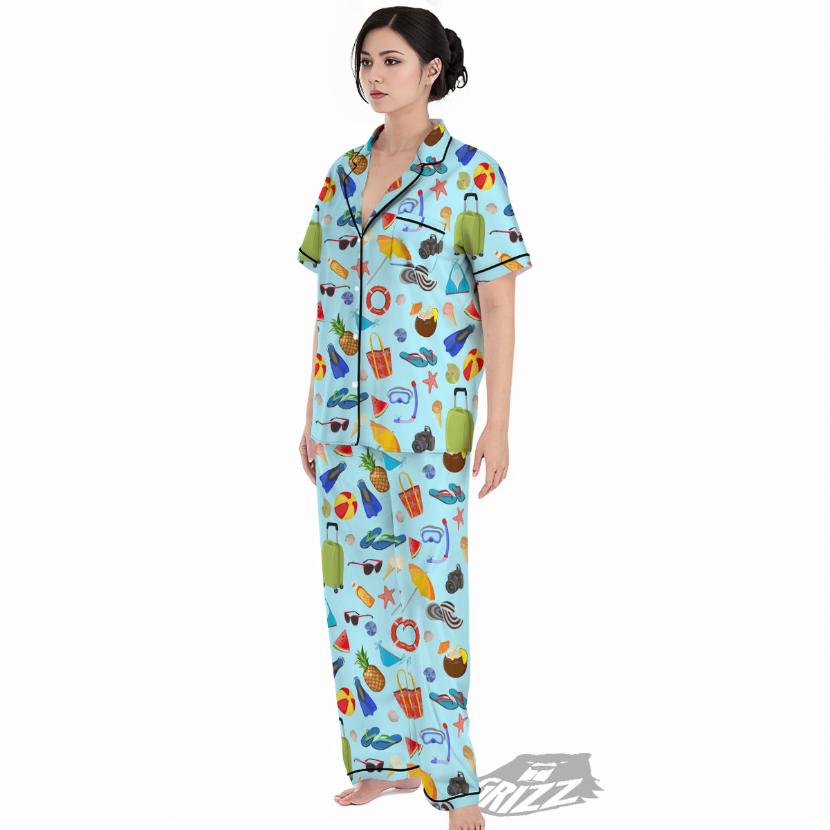 Summer Vacation Travel Print Pattern Women's Pajamas Set-grizzshop