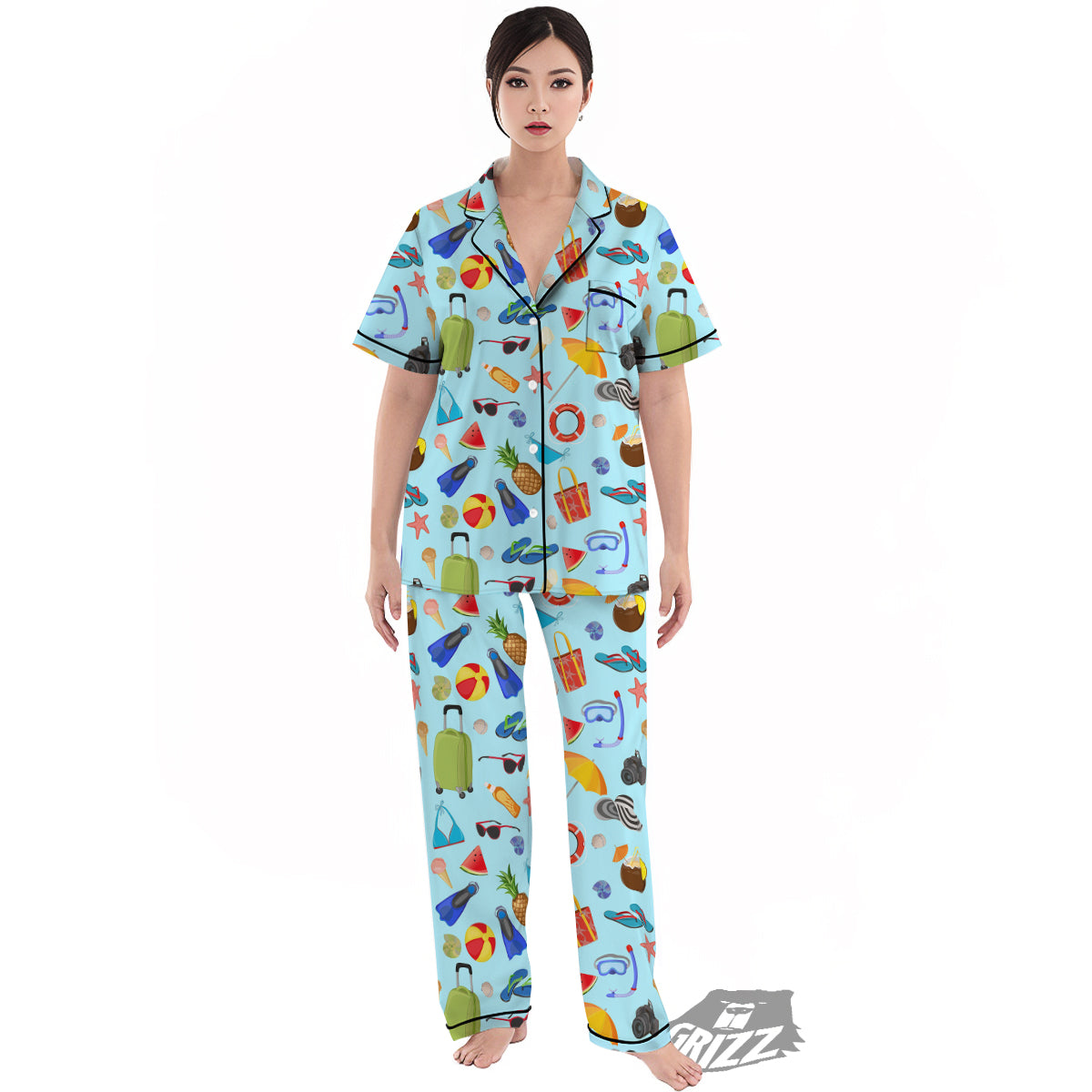 Summer Vacation Travel Print Pattern Women's Pajamas Set-grizzshop
