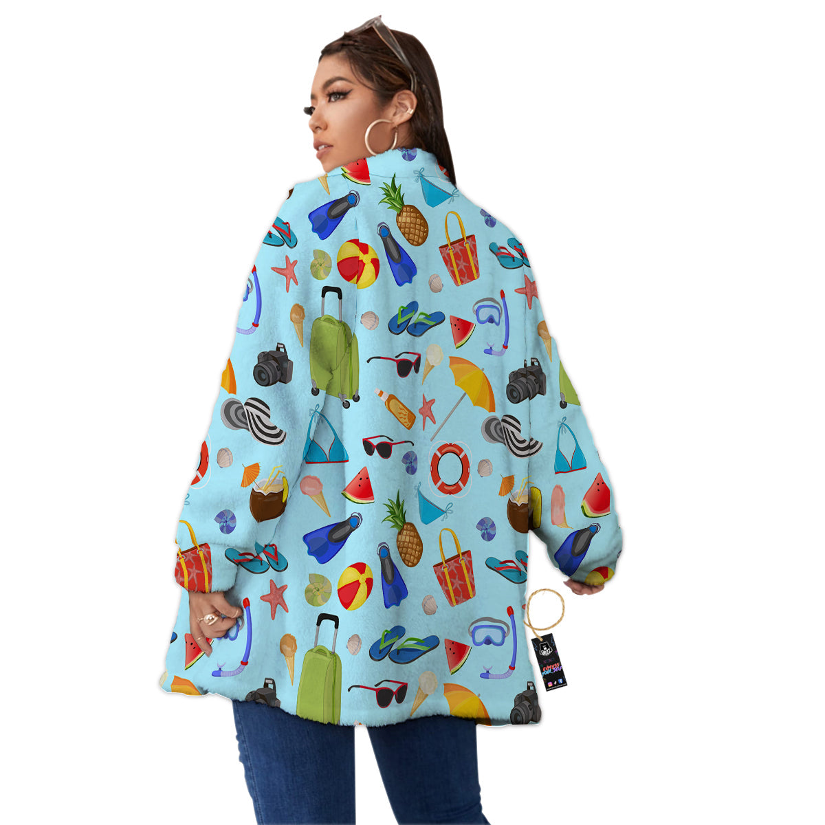 Summer Vacation Travel Print Pattern Women's Sherpa Jacket-grizzshop