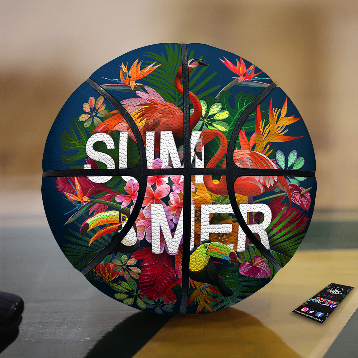 Summer Tropical Birds And Flowers For Travel Print Basketball