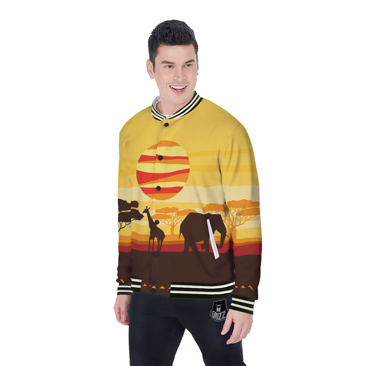 Sun African Print Baseball Jacket-grizzshop