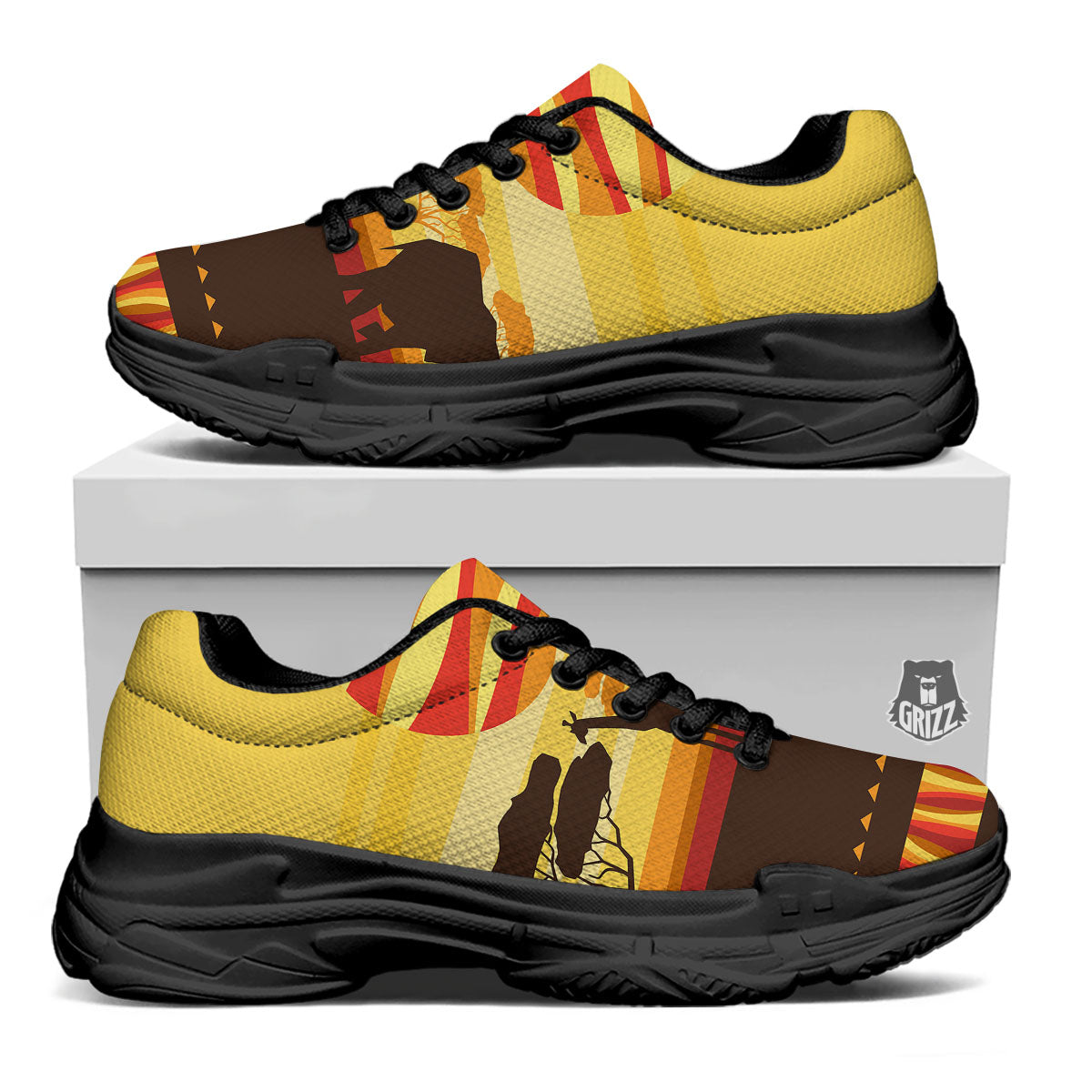 Sun African Print Black Chunky Shoes-grizzshop