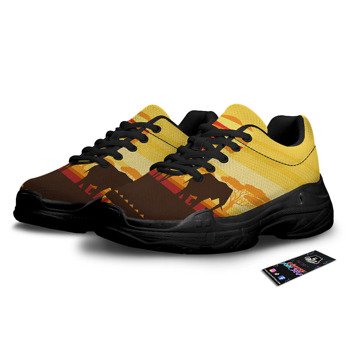 Sun African Print Black Chunky Shoes-grizzshop