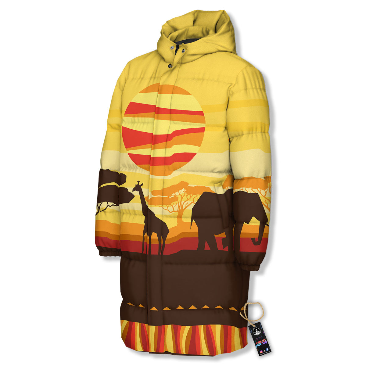 Sun African Print Long Down Jacket-grizzshop