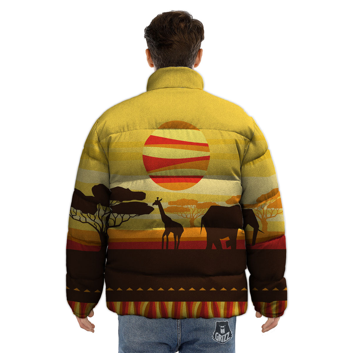 Sun African Print Puffer Jacket-grizzshop