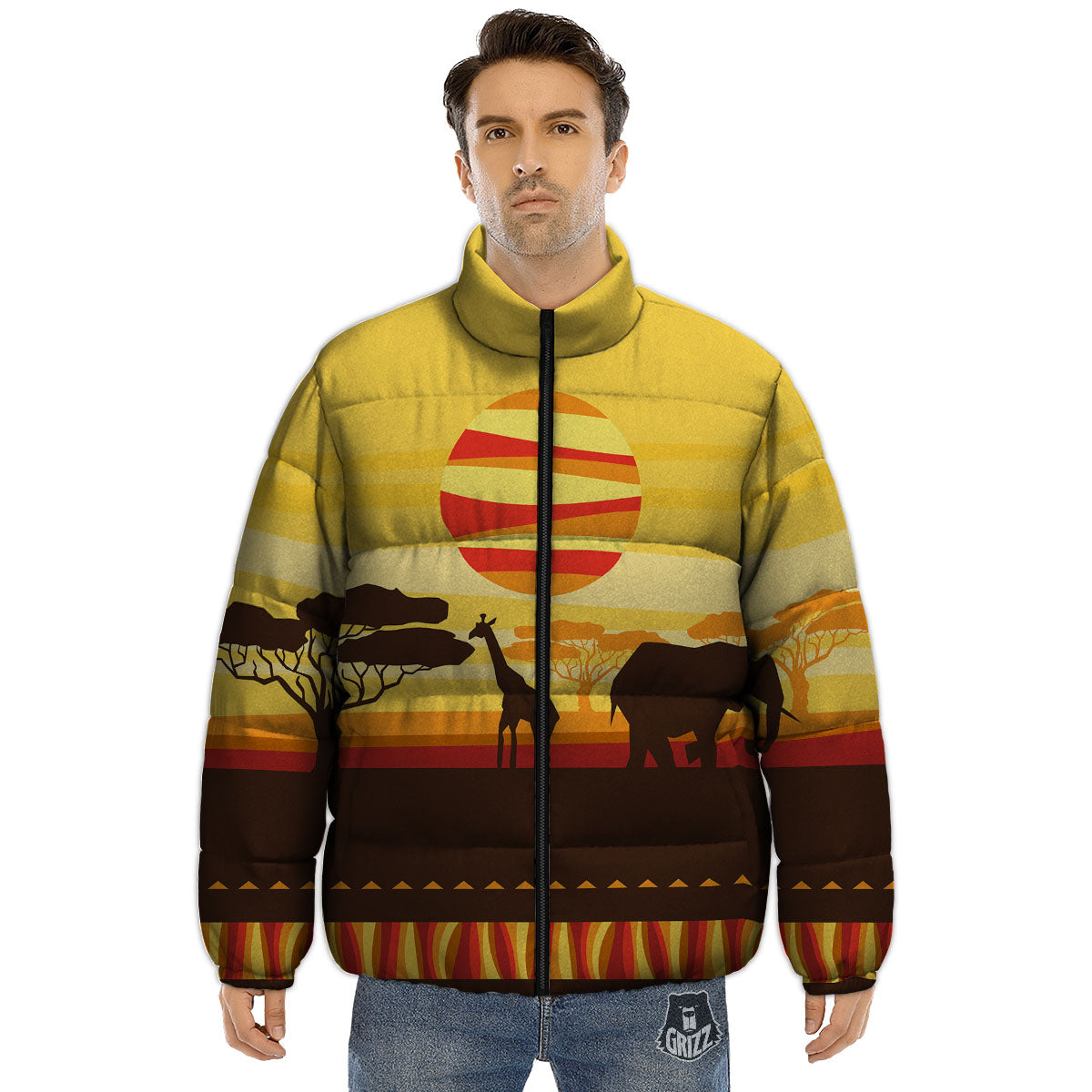 Sun African Print Puffer Jacket-grizzshop