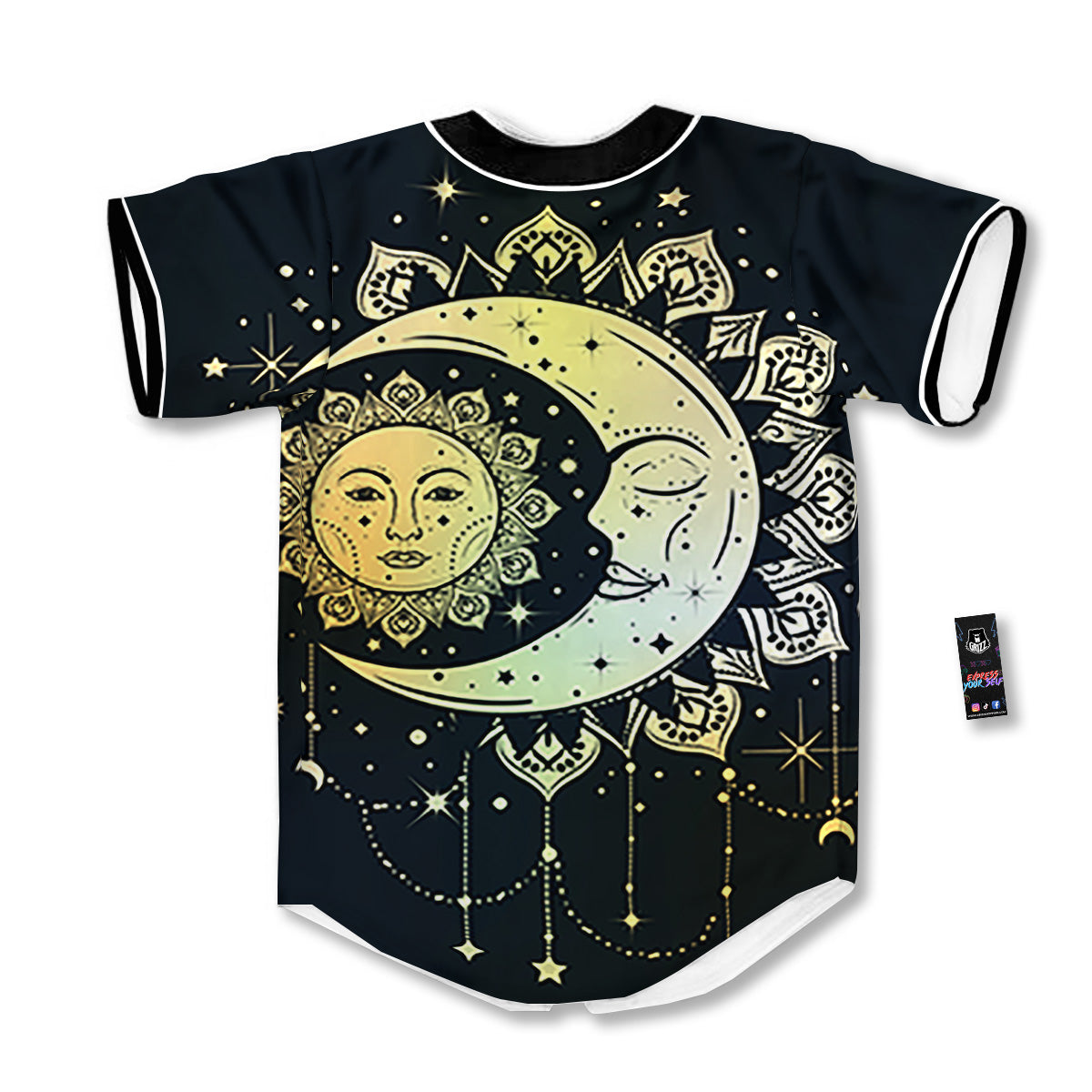 Sun And Bohemian Moon Print Baseball Jersey-grizzshop