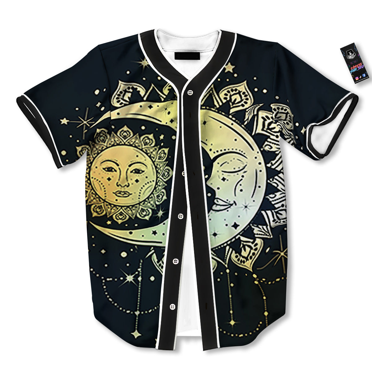 Sun And Bohemian Moon Print Baseball Jersey-grizzshop