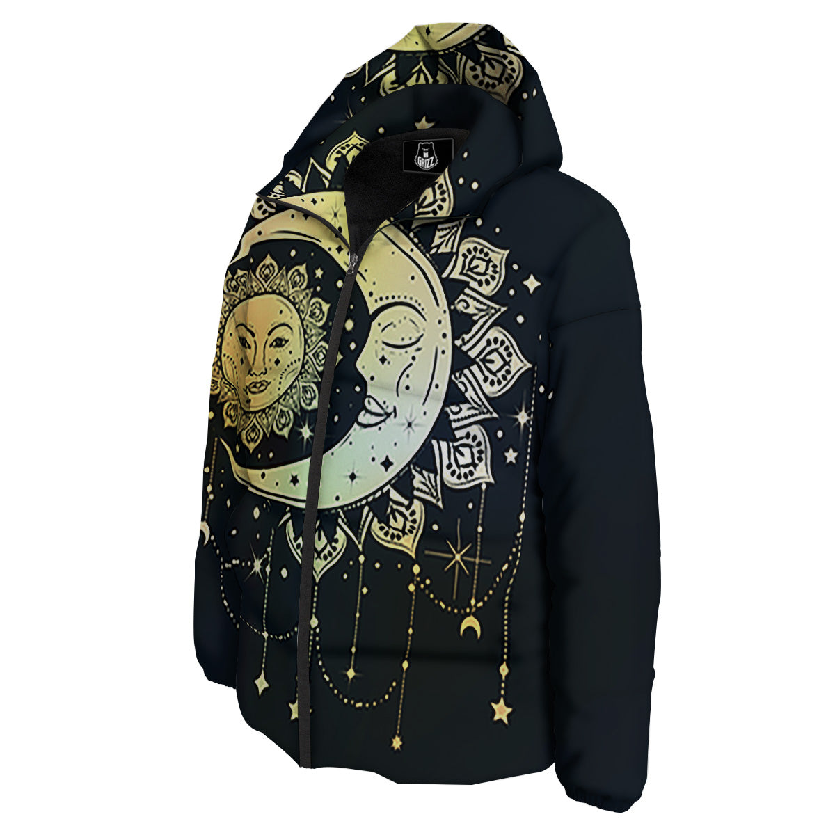 Sun And Bohemian Moon Print Down Jacket-grizzshop