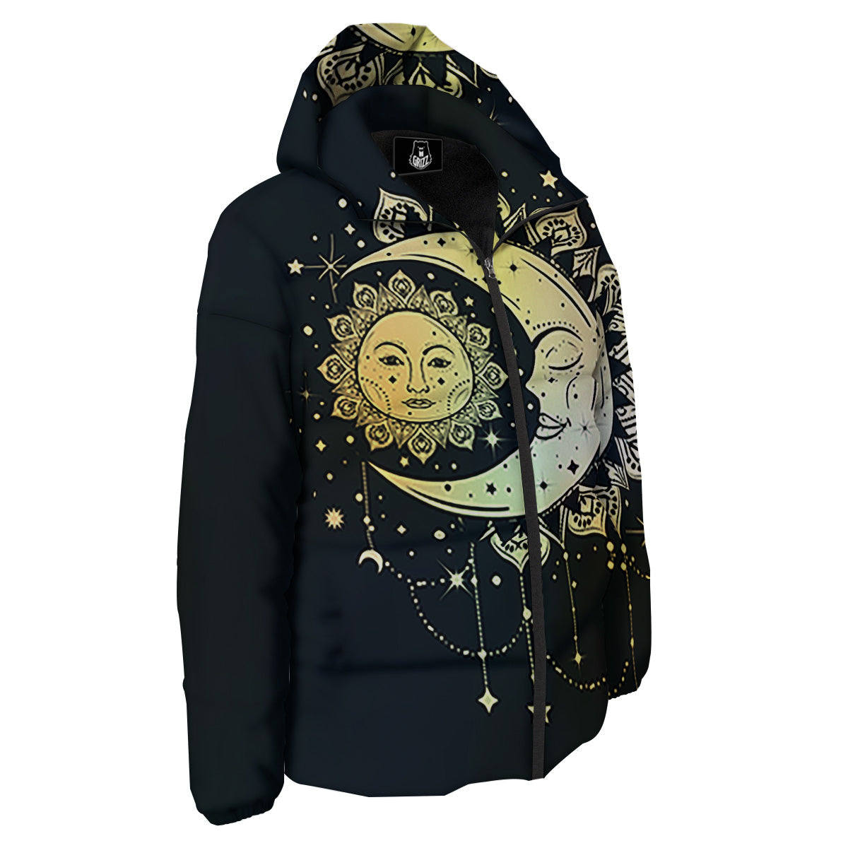 Sun And Bohemian Moon Print Down Jacket-grizzshop