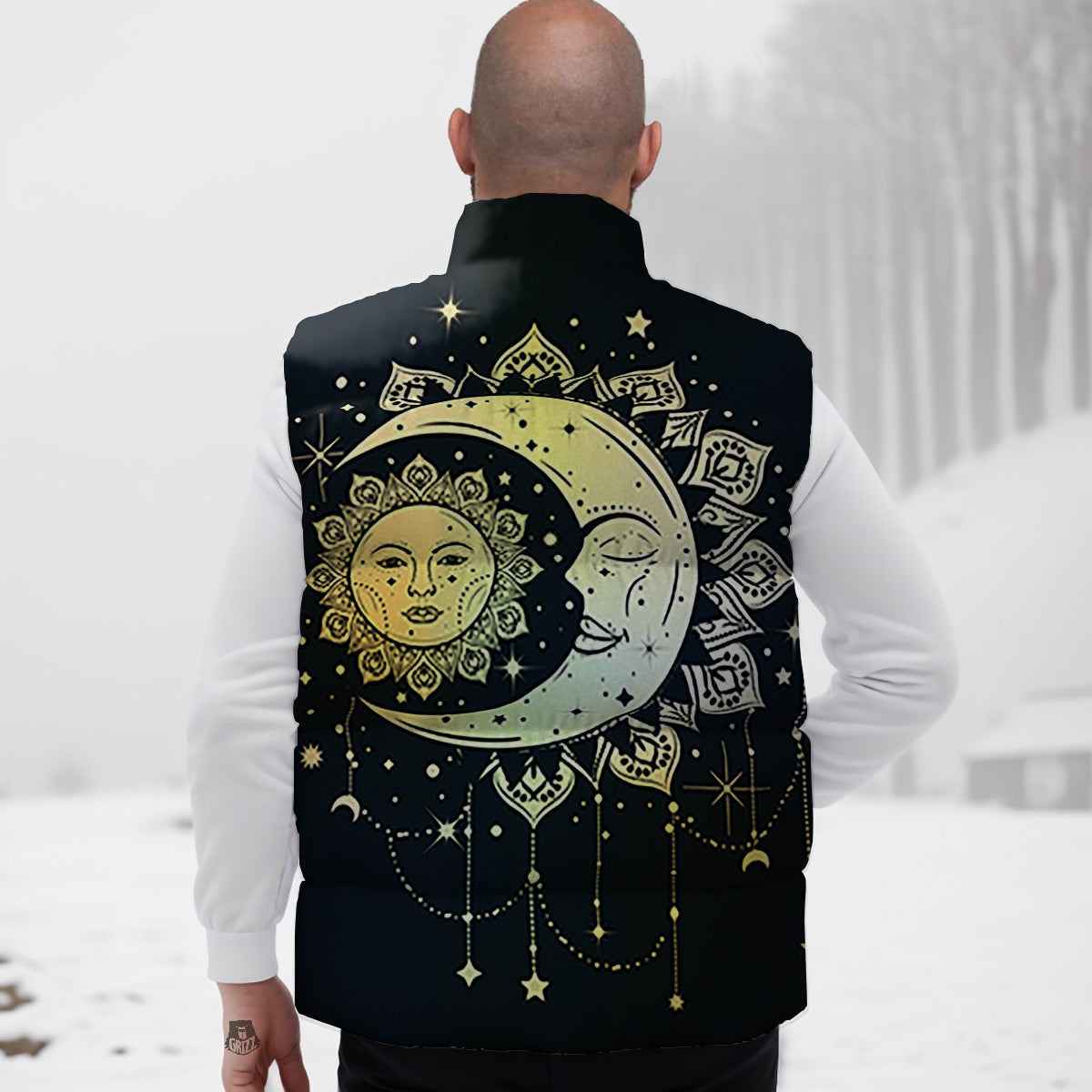 Sun And Bohemian Moon Print Down Vest