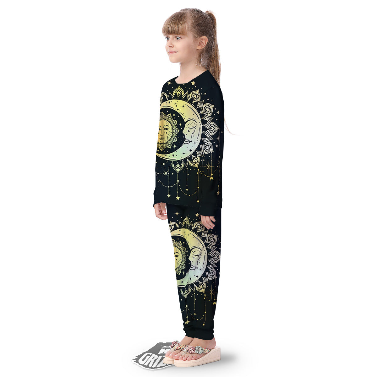Sun And Bohemian Moon Print Kid's Pajamas-grizzshop