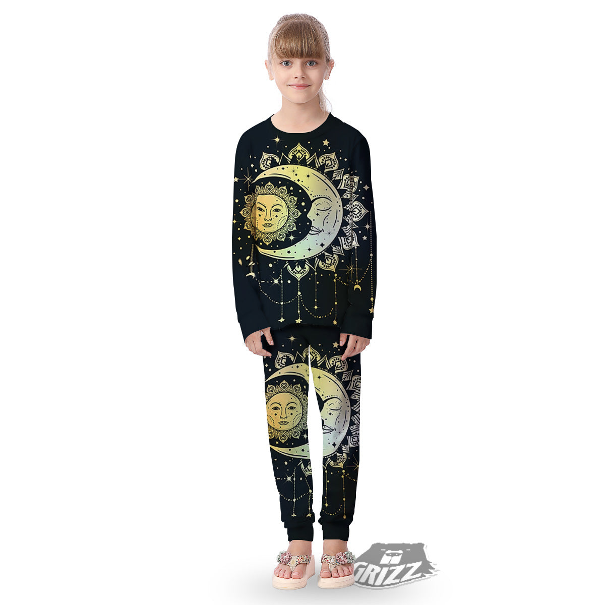 Sun And Bohemian Moon Print Kid's Pajamas-grizzshop