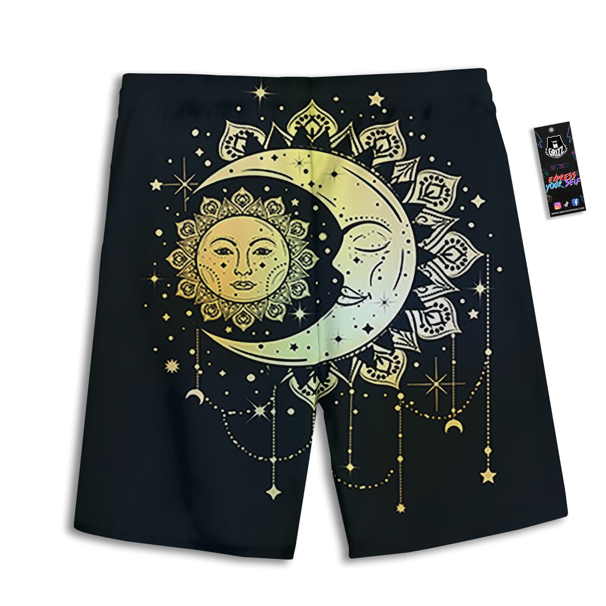 Sun And Bohemian Moon Print Men's Athletic Shorts