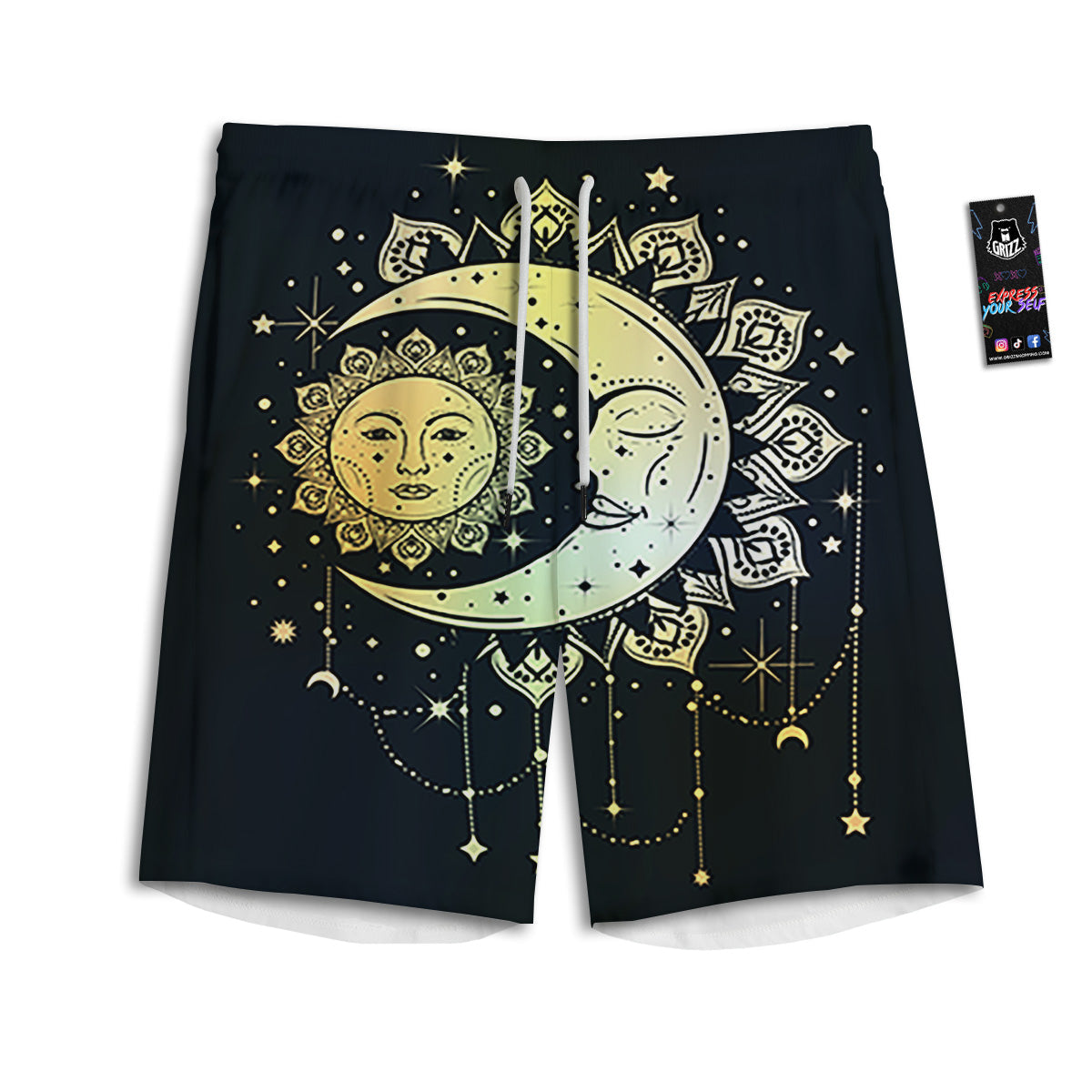 Sun And Bohemian Moon Print Men's Athletic Shorts