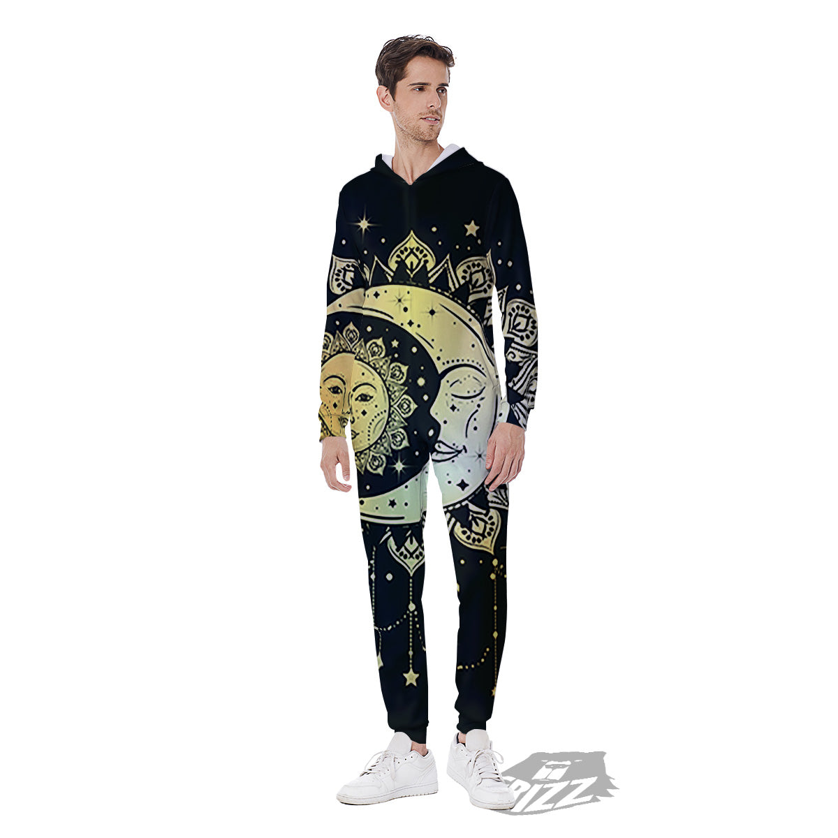 Sun And Bohemian Moon Print Men's Jumpsuit-grizzshop