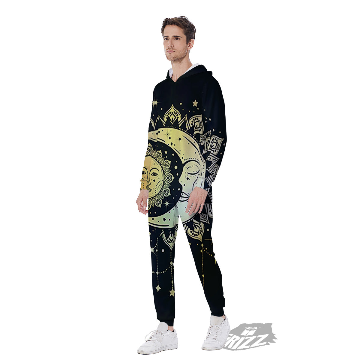 Sun And Bohemian Moon Print Men's Jumpsuit-grizzshop