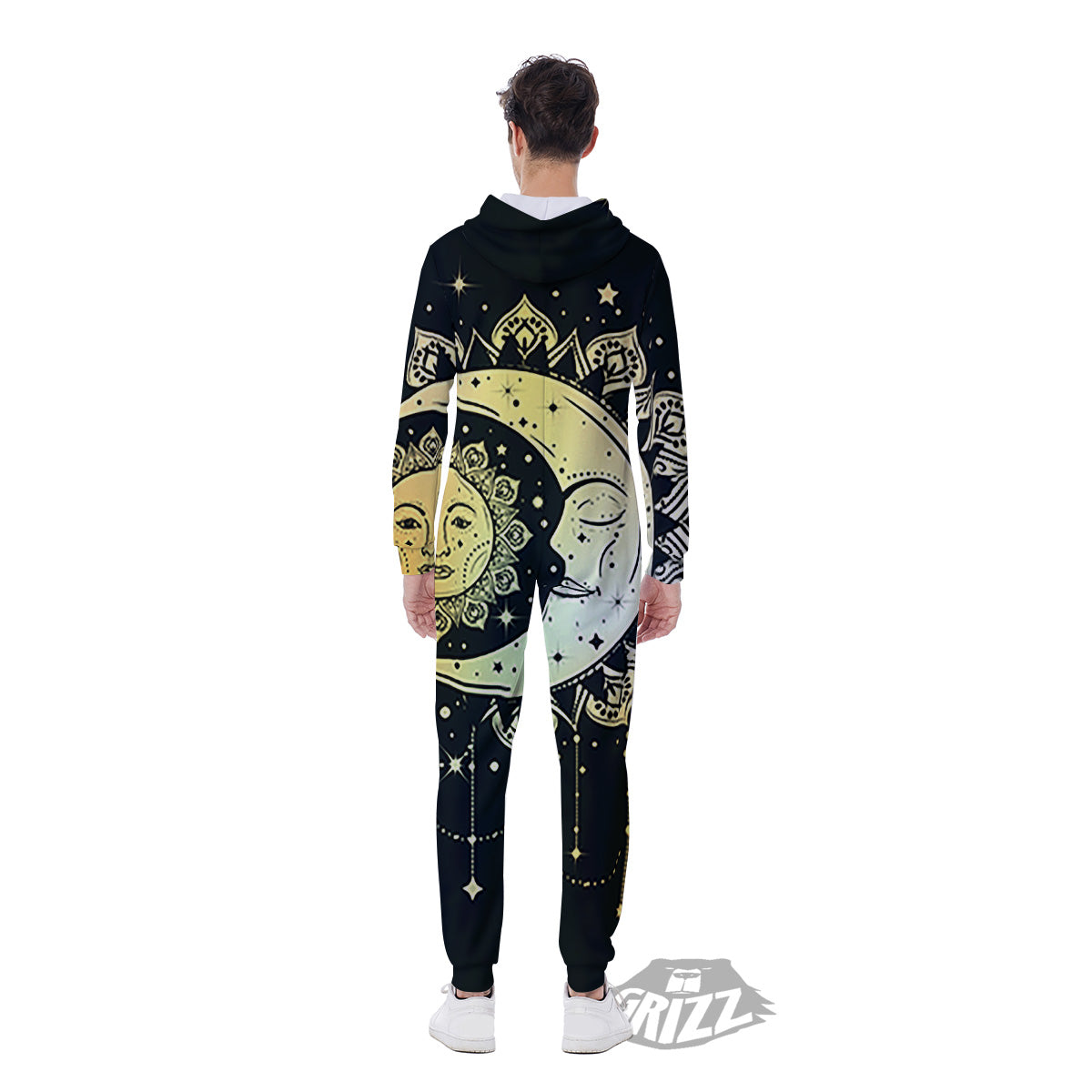 Sun And Bohemian Moon Print Men's Jumpsuit-grizzshop
