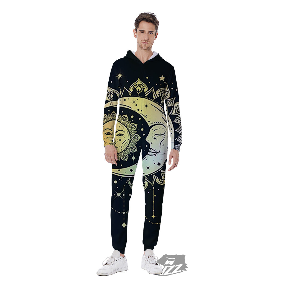 Sun And Bohemian Moon Print Men's Jumpsuit-grizzshop