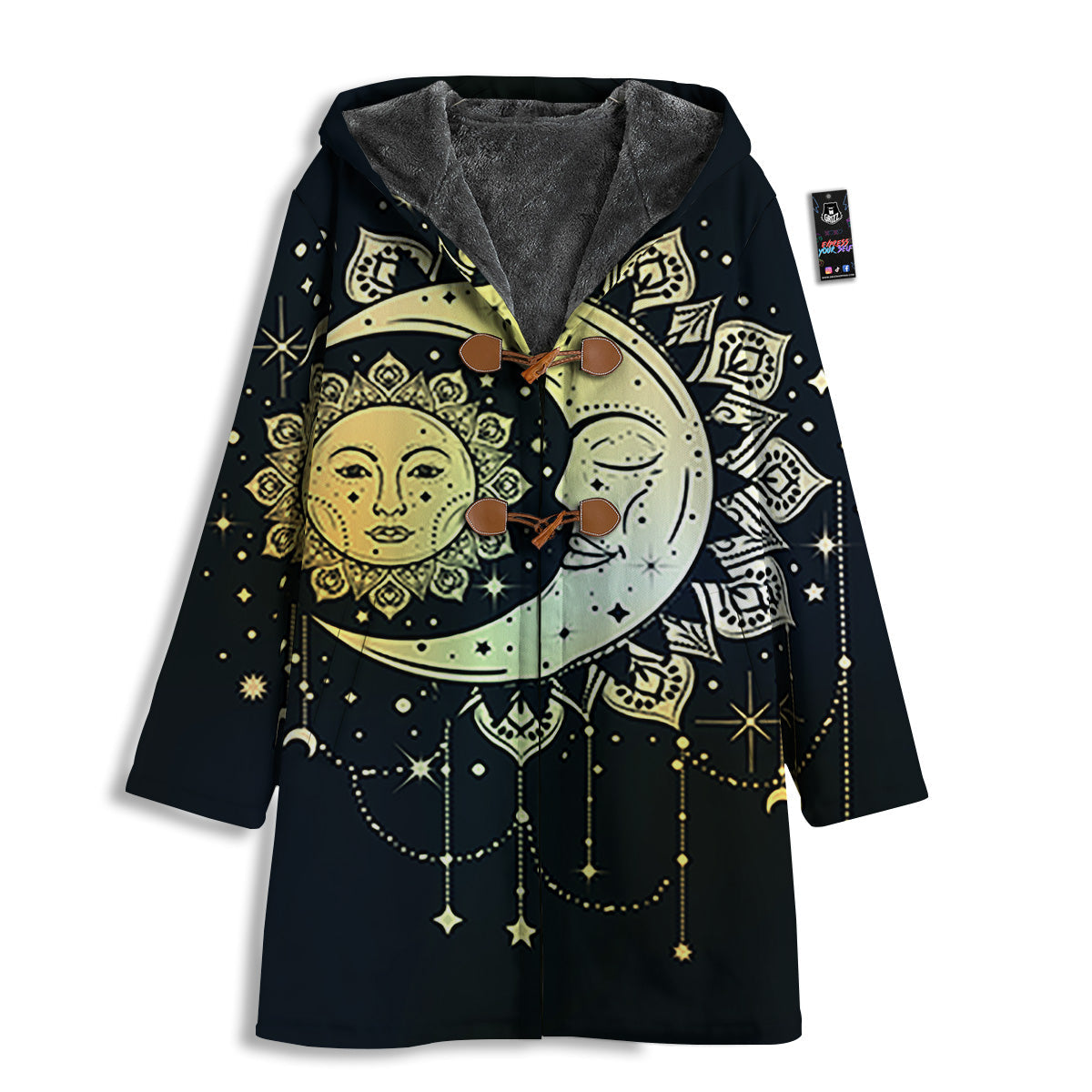 Sun And Bohemian Moon Print Men's Windbreaker Jacket-grizzshop