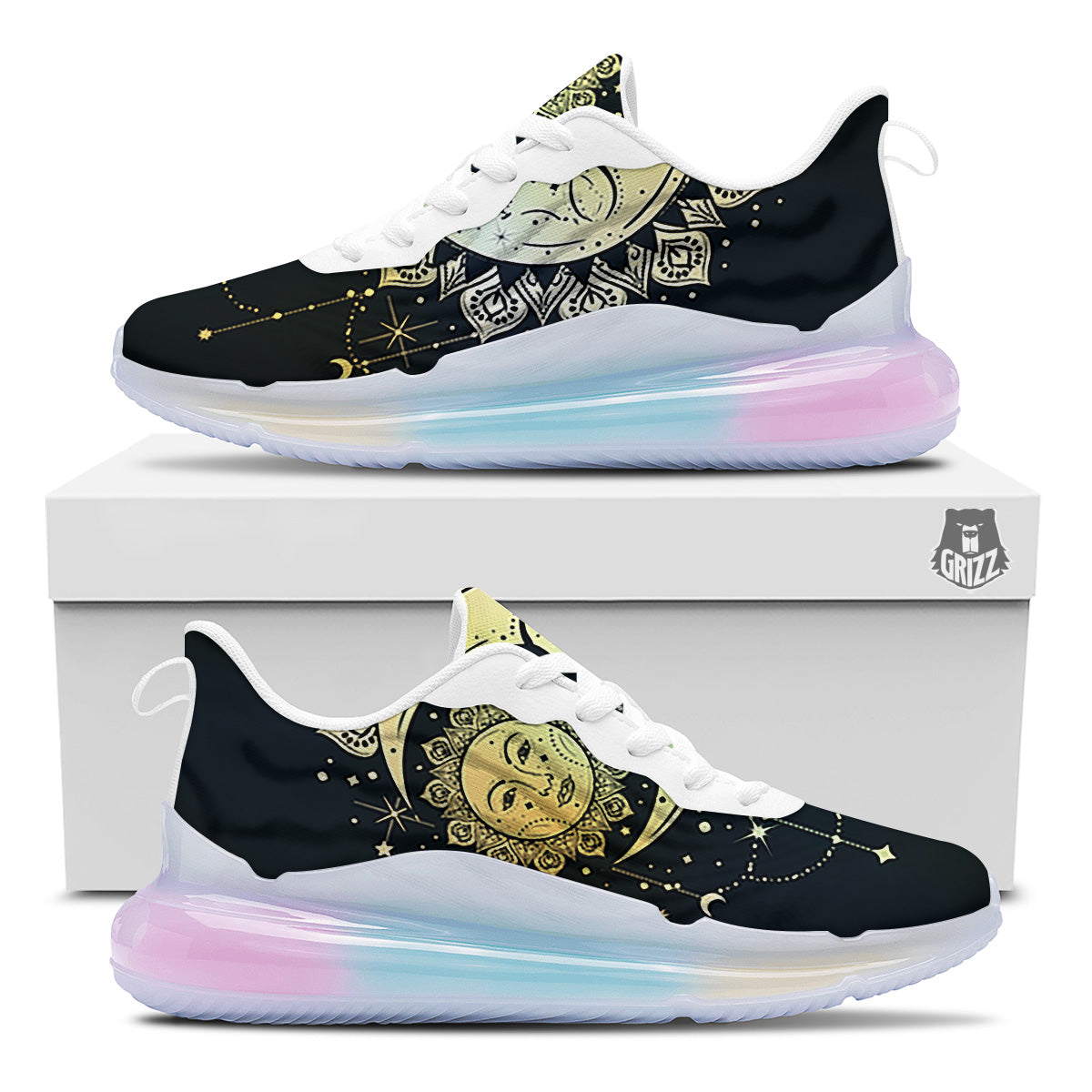 Sun And Bohemian Moon Print Running Sneakers-grizzshop