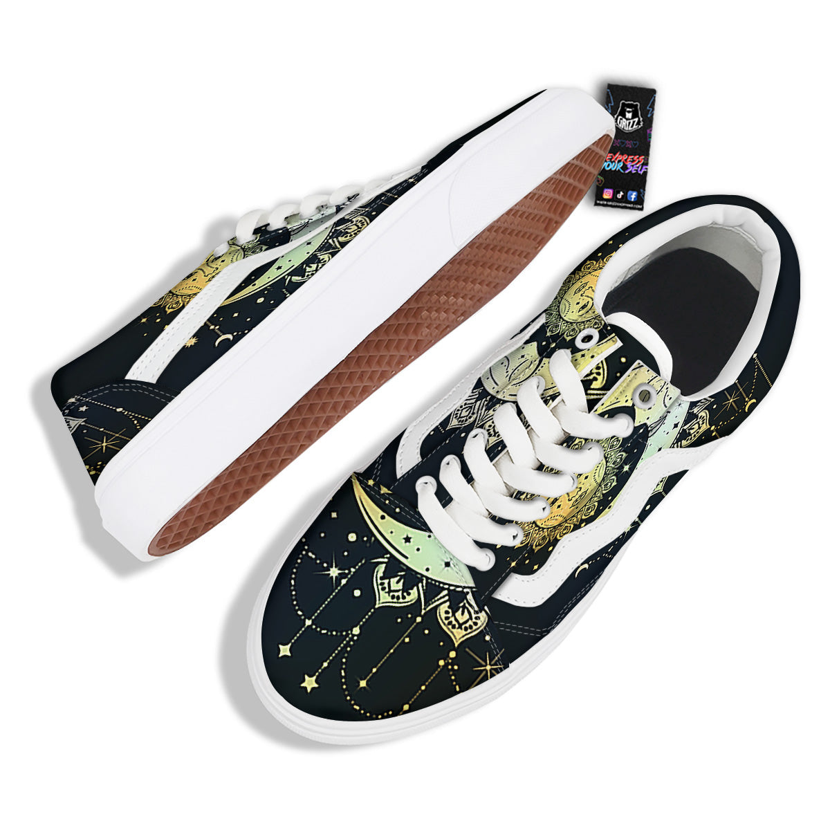 Sun And Bohemian Moon Print Skate Shoes-grizzshop