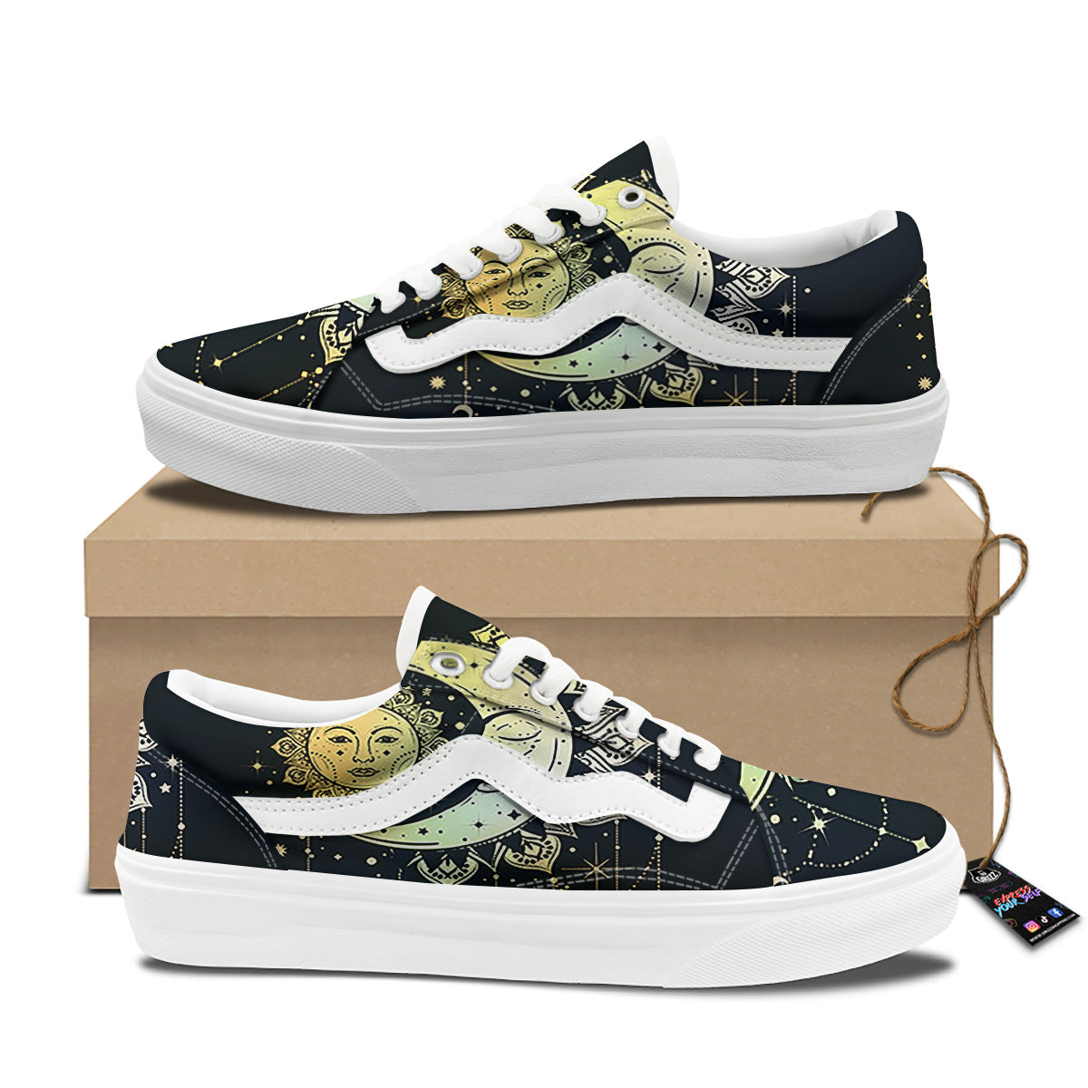 Sun And Bohemian Moon Print Skate Shoes-grizzshop