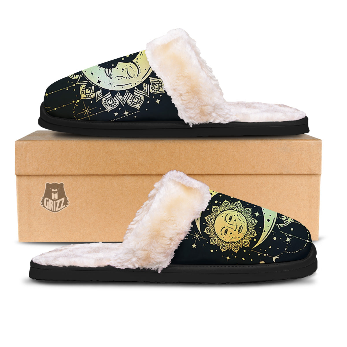 Sun And Bohemian Moon Print Slippers-grizzshop