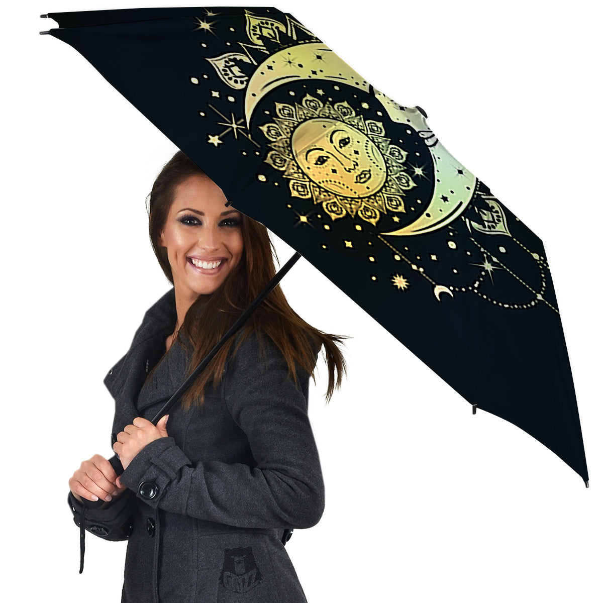 Sun And Bohemian Moon Print Umbrella-grizzshop