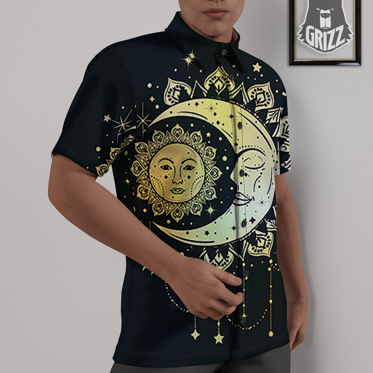 Sun And Bohemian Moon Print Untucked Shirts-grizzshop