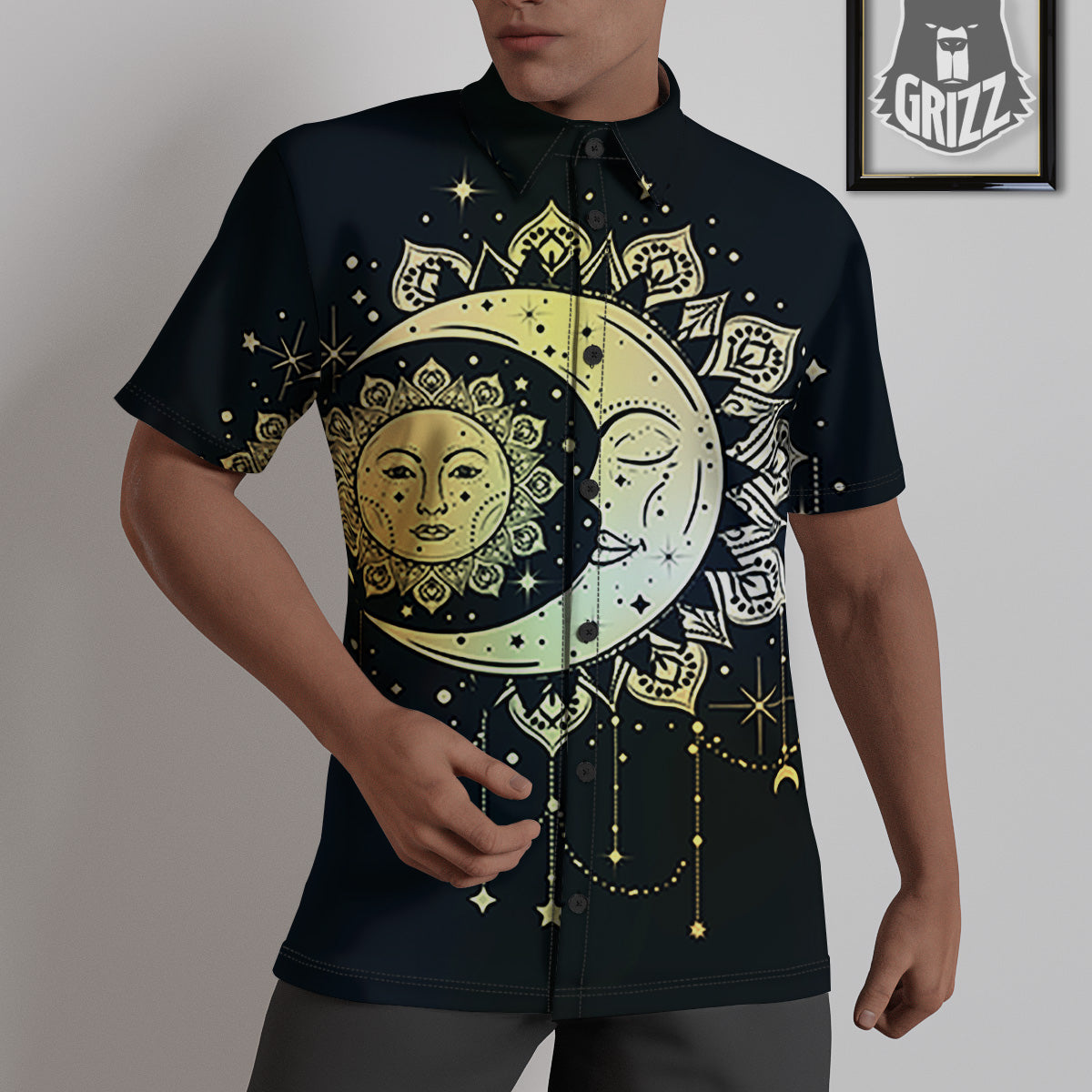 Sun And Bohemian Moon Print Untucked Shirts-grizzshop