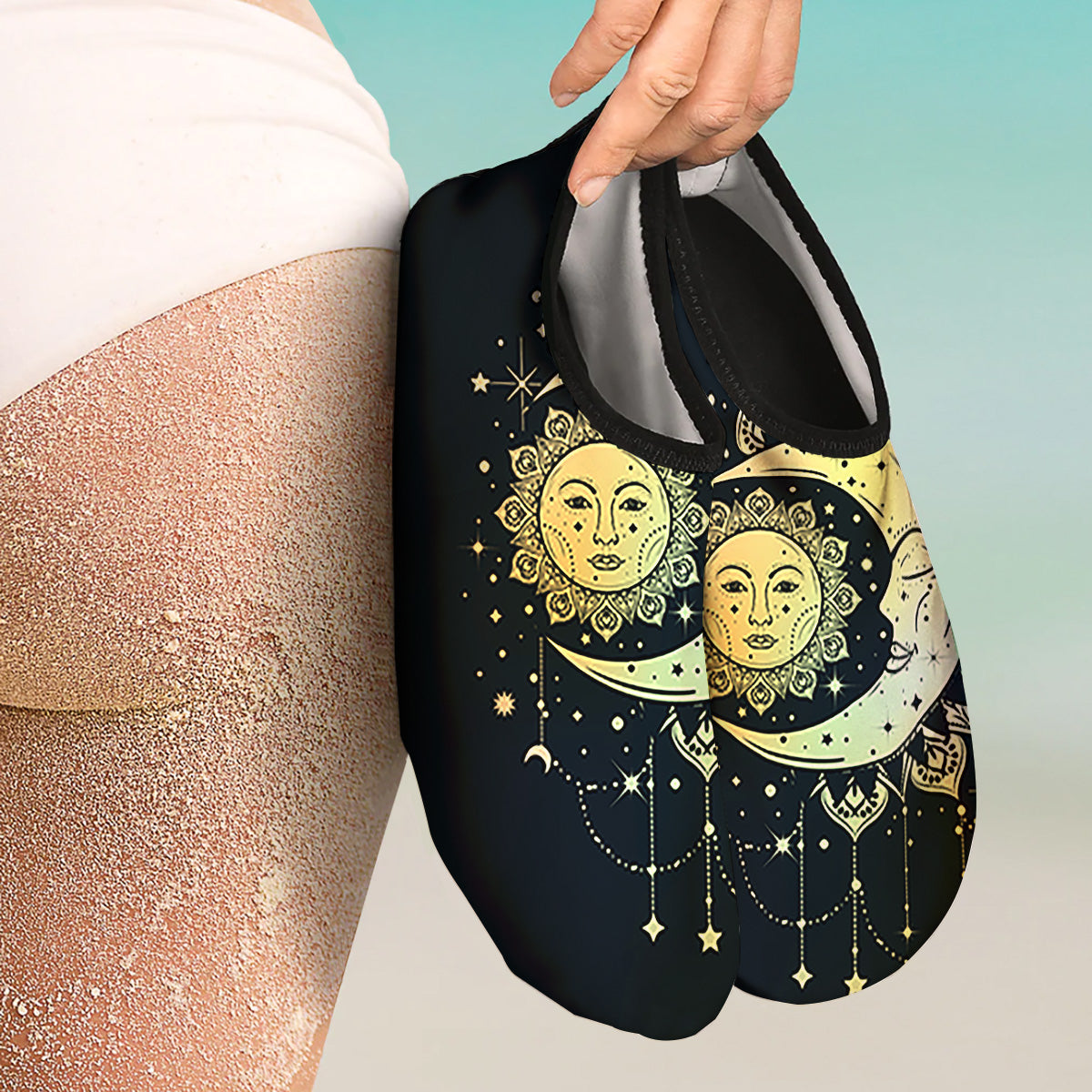 Sun And Bohemian Moon Print Water Shoes-grizzshop