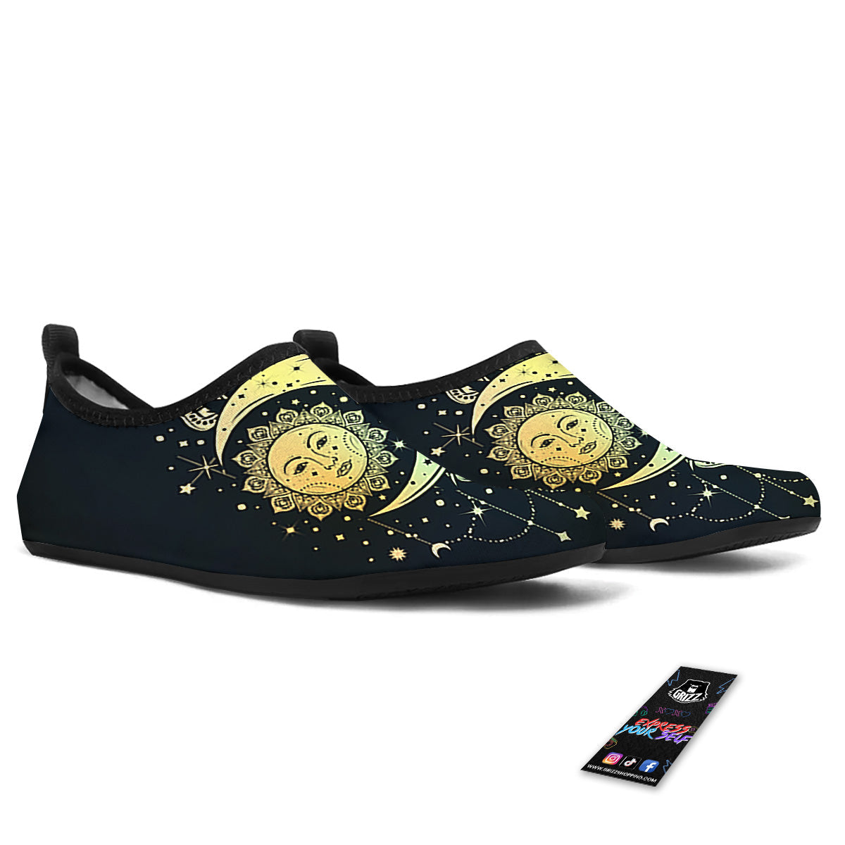 Sun And Bohemian Moon Print Water Shoes-grizzshop