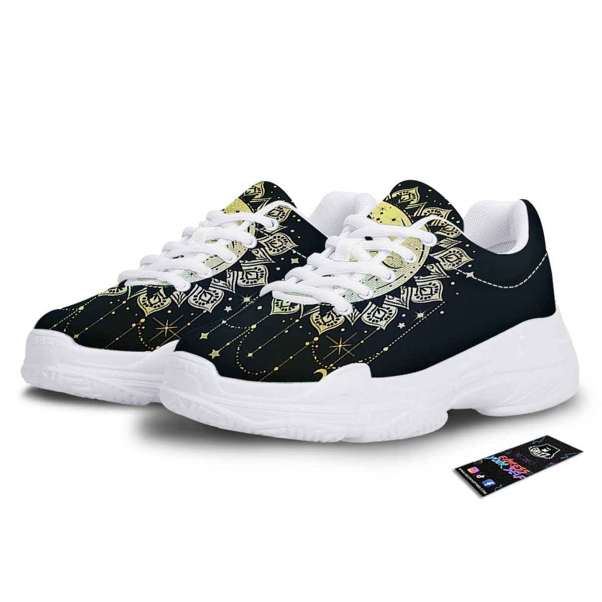 Sun And Bohemian Moon Print White Chunky Shoes-grizzshop