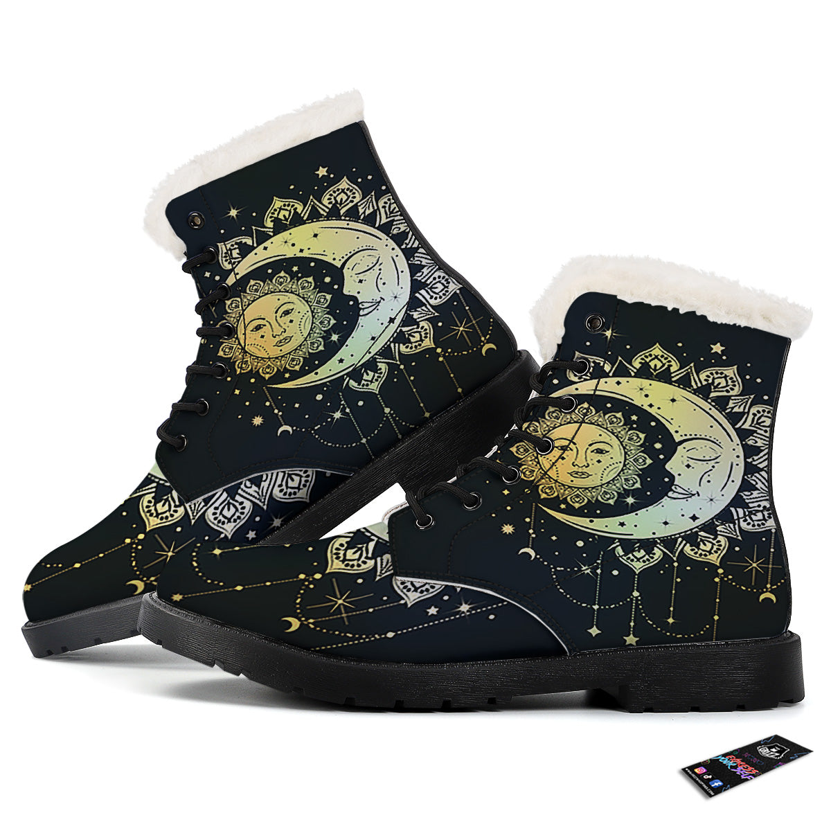 Sun And Bohemian Moon Print Winter Boots-grizzshop