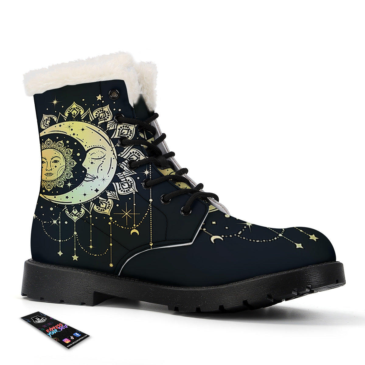 Sun And Bohemian Moon Print Winter Boots-grizzshop