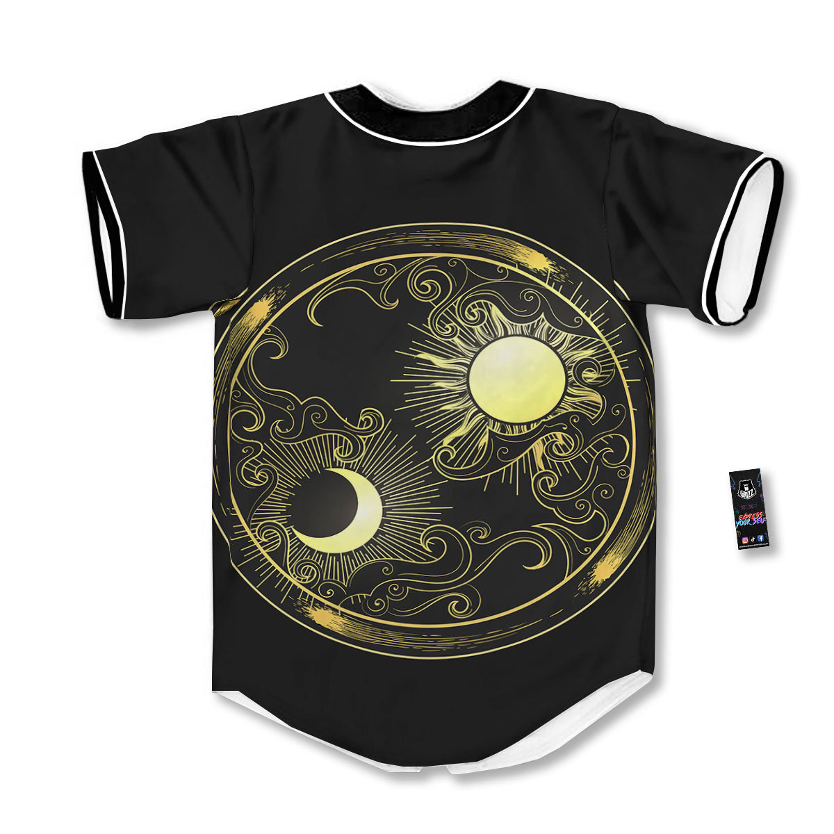 Sun And Gold Moon Print Baseball Jersey-grizzshop