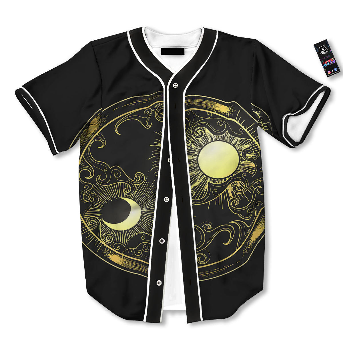 Sun And Gold Moon Print Baseball Jersey-grizzshop