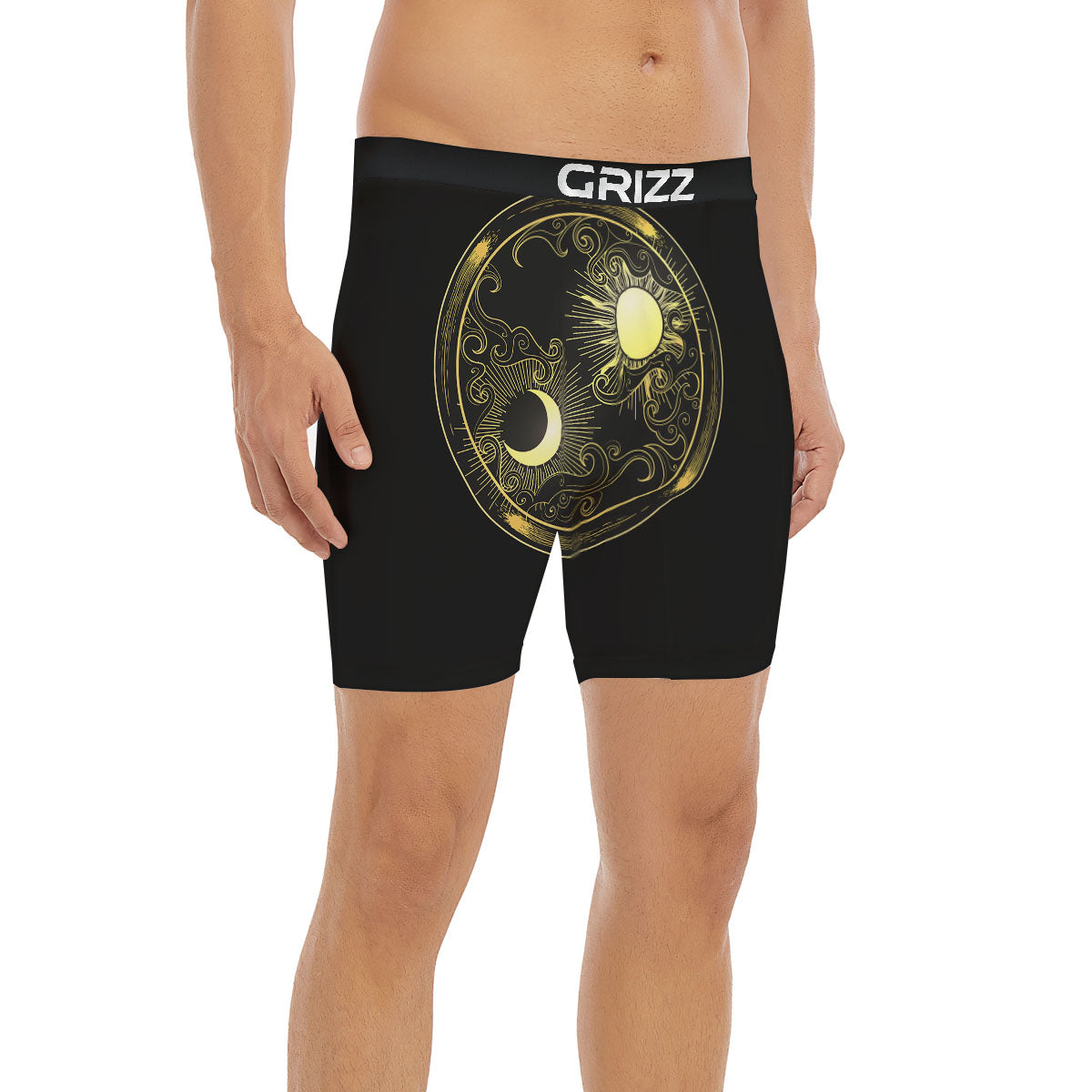 Sun And Gold Moon Print Boxer Briefs-grizzshop