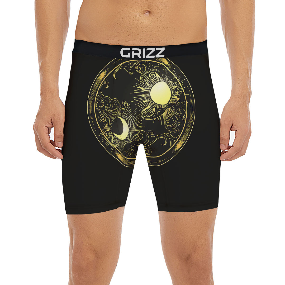 Sun And Gold Moon Print Boxer Briefs-grizzshop