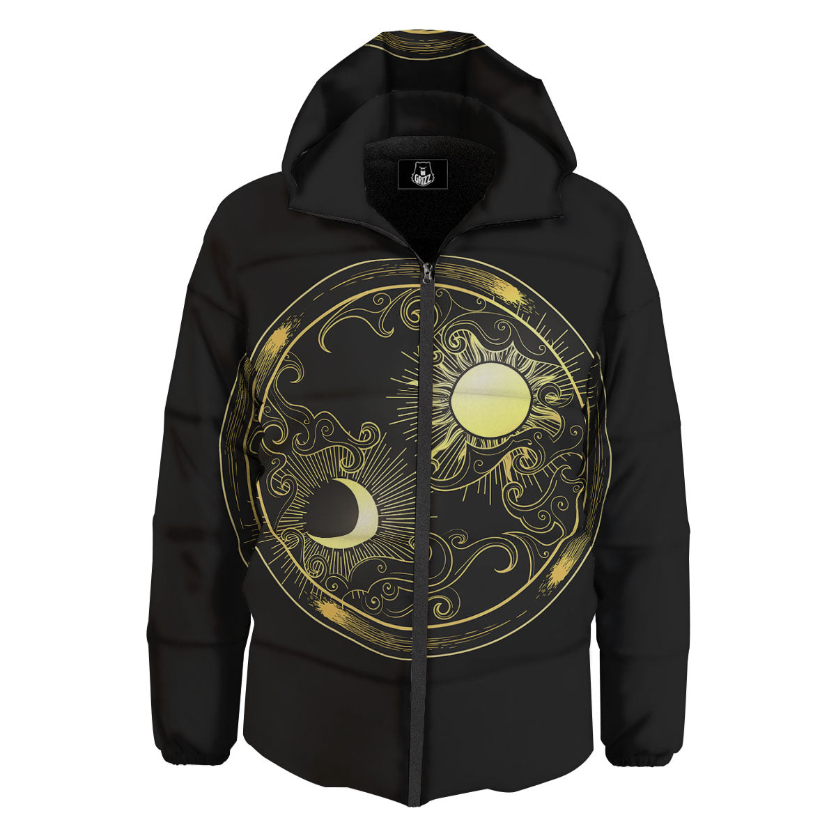 Sun And Gold Moon Print Down Jacket-grizzshop