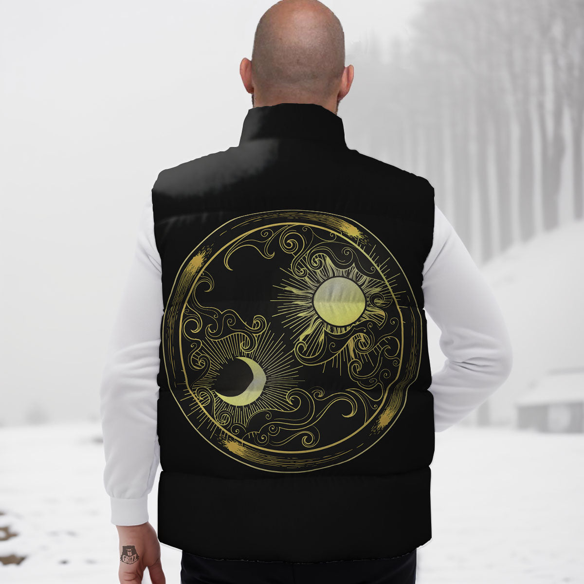 Sun And Gold Moon Print Down Vest