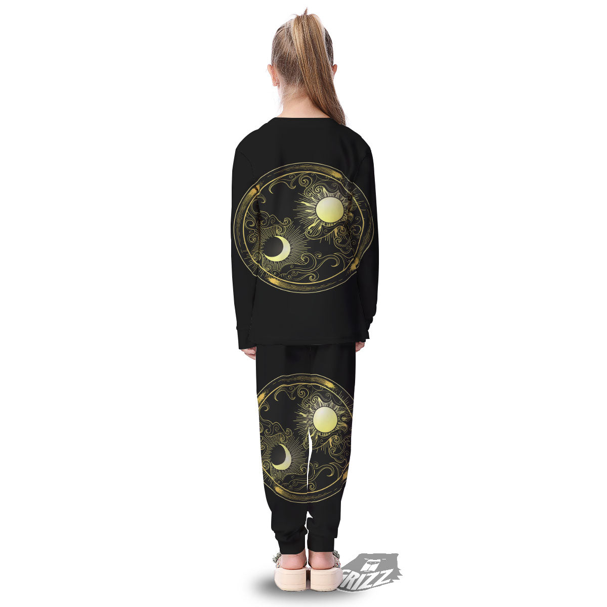 Sun And Gold Moon Print Kid's Pajamas-grizzshop